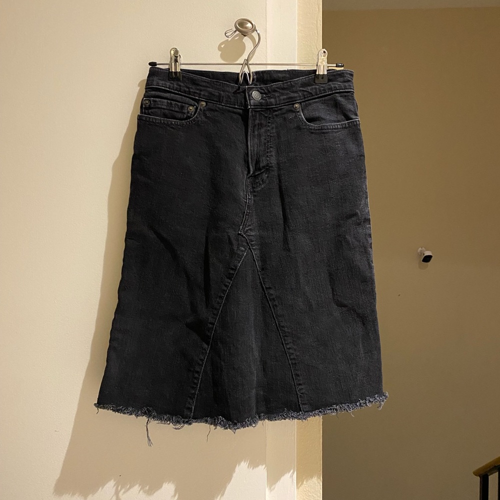 Abercrombie & fitch Black Denim Skirt with distressed hem waist 28”,length 24”